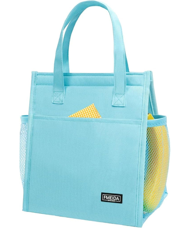 Fmeida Insulated Lunch Bag Women Men, 9L Large Lunch Bags with Multiple Pockets, Reusable Thermal Cooler Tote for Work, Office, Picnic, Travel | Hook and Loop Closure, Sky Blue