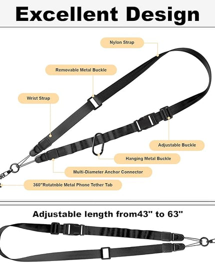 Adjustable Crossbody Phone Lanyard, Universal Phone Wrist Strap and Phone Neck Strap with Tether Tab, Phone Lanyard with Quick Release, Suitable for iPhone and Most Smartphones, Black