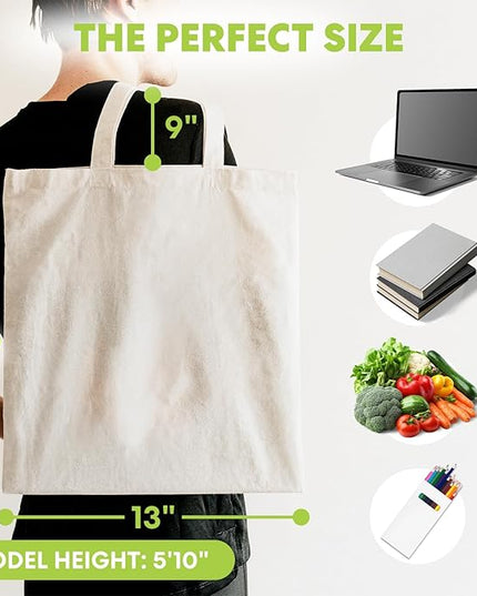 Simpli-Magic Canvas Tote Bag 13"x15" (15 Pack) – Thick Shopping Canvas Tote Bags Bulk – Blank Reusable Grocery Bags for DIY Art & Craft, Sublimation 79163 (Beige)