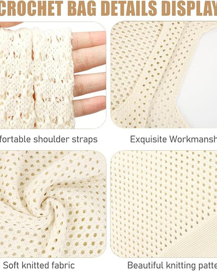 COOKOOKY Crochet Beach Tote bag Summer Beach Bag for Women Aesthetic Mesh Tote Bag Hippie Bag Knit Bag