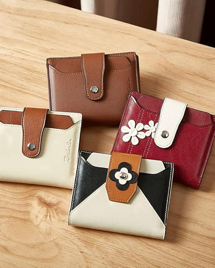 BOSTANTEN Women Leather Wallet RFID Blocking Small Bifold Zipper Pocket Wallet Card Case Purse with ID Window