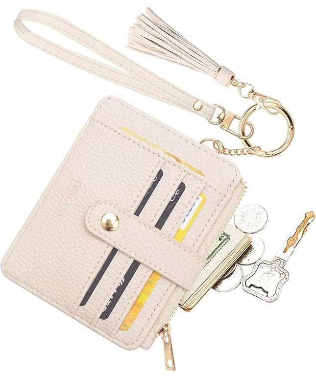 COOLANS Silicone Bracelet Wristlet Wallet Credit Card Holder RFID,ID Window,Key Ring Tassel,Slim Wallet Women Keychain Purse