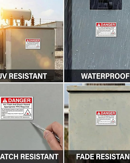 100 PCS DANGER Arc Flash and Shock Hazard Label - 3.5 x 5 Black & Red Electrical Safety Warning Decal High Performance Polyester Safety Sticker Signs for the Workplace