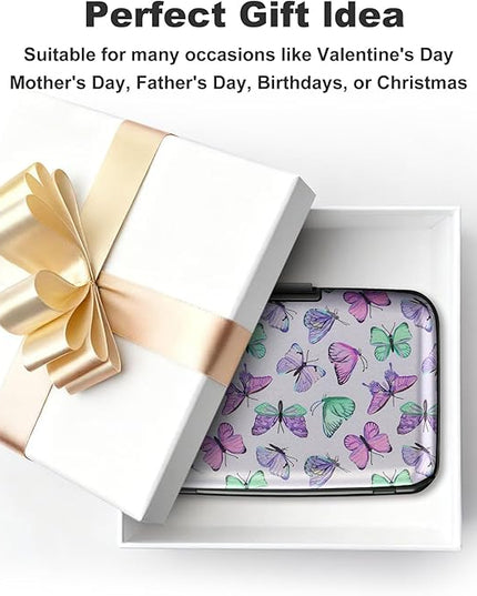 ELFISH Mini RFID Aluminum Wallet Credit Cards Holder Business Card Case Metal ID Case for Men Women(Colorful Butterflies)