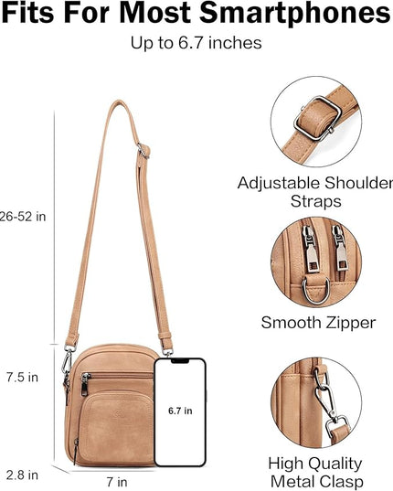 FADEON Small Purses for Women Crossbody Bags, Designer PU Leather Mini Cross Body Purse Travel Shoulder Bag Card Slots