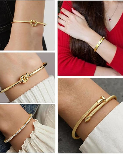 18 K Gold Plated Love Bangle Bracelet Stack Cuff Jewelry for Women Jewelry Set for Women Gift with Box
