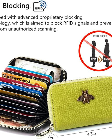imeetu RFID Credit Card Holder, Small Leather Zipper Card Case Wallet for Women