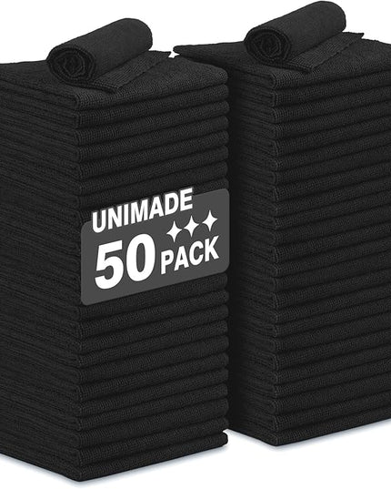 Microfiber Cleaning Cloth, 50 Pack Microfiber Towels for Cars Reusable Shop Rags Bulk Lint Free Cleaning Towels for Car Kitchen Automotive Bar Mechanic Restaurant Garage, 11.5"x 11.5", Black