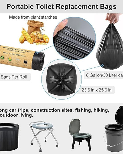 BLIKA 100 Count Toilet Replacement Bags, 8 Gallon, 30 Liter, Heavy Duty 1 Mil, Compost Bags 8 Gallon, Camping Toilet Bags for Portable Toilet, Car Travel, Camping, Long Trips