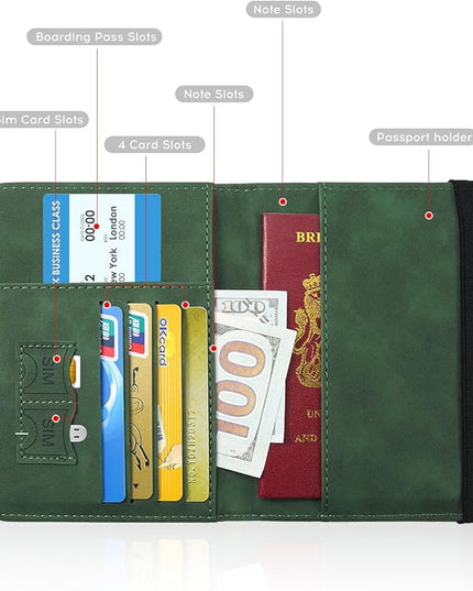 ILIYAH-Passport Cover-Passport Holder Travel Wallet-RFID Blocking Passport Case Travel Accessories Card Holder Wallet Unisex Travel Gifts(Green)