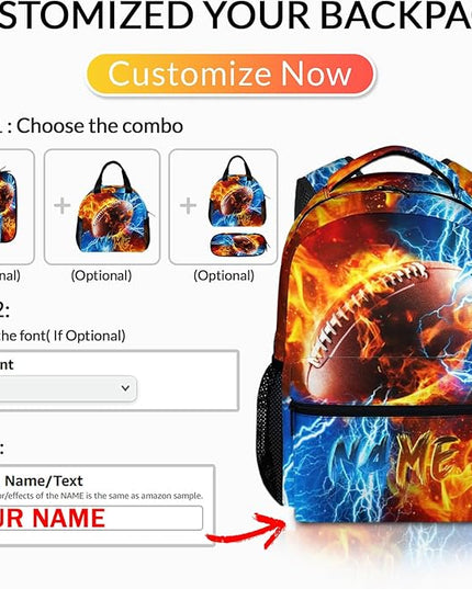 Backpack for Kids Boy Custom Football Bookbag for School Elementary Middle Primary, Personalized Student School Supplies