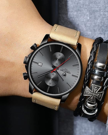 GOLDEN HOUR Mens Watch Fashion Sleek Minimalist Quartz Analog Mesh Stainless Steel Waterproof Chronograph Watches for Men with Auto Date