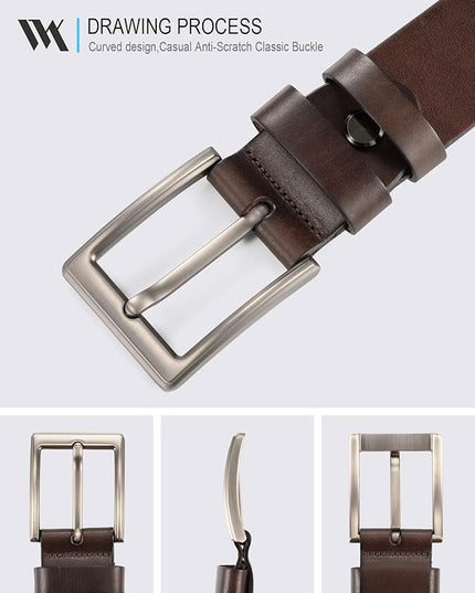 WOLFANT Men's 1.5" Full Grain Leather Belt,100% Italian Real Solid Leather