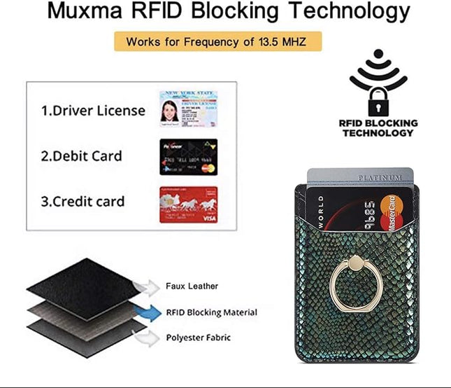 BIAJIYA Phone Card Holder RFID Leather Wallet Credit Adhesive Cell Case Stick-on Card Holder for Women and Men Back of Phone for Most of Smartphones