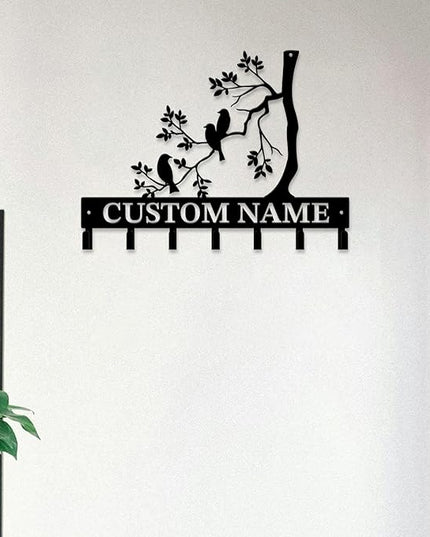 Personalized Custom Name Birds of Trees Wall Key Hooks,Metal Birds of Trees Art Clothes Hooks,Metal Birds of Trees Wall Home Storage Decorative,For Front Door, Hallway, Kitchen, Bedroom(Style G)
