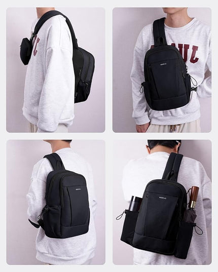 ECOHUB Anti-Theft Crossbody Bag Men Women, RFID Blocking Lightweight Sling Backpack Eco-Friendly with 9 Pockets Sturdy SBS Zippers Water Resistant for Travel Work Hiking Outdoor, Black