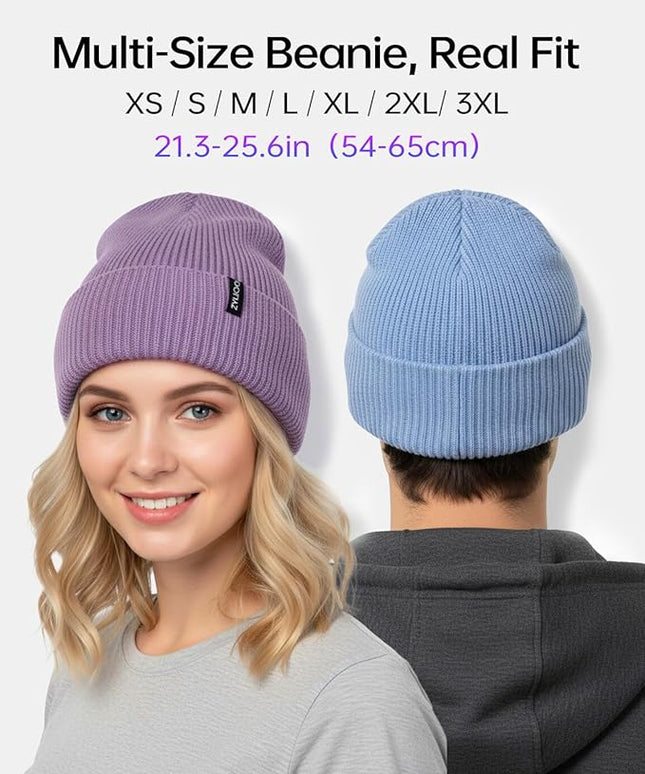 Zylioo Oversize Beanie Hats, XXL Big Size Ribbed Knit Cuffed Winter Hat for Cold Weather, Warm Skull Watch Cap