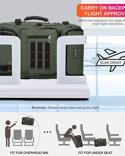 WITZMAN Carry on Travel Backpack for Men Women Airline Approved Convertible Nylon Duffle Backpack Luggage Bag (B682 Army Green)