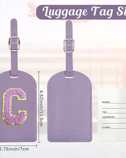 ULICO Initial Passport Cover and Luggage Tag Set,PU Leather Letter Passport Case Holder Travel Suitcase Tag, Personalized Travel Luggage Accessories Gifts for Women Kids Teenage Purple U