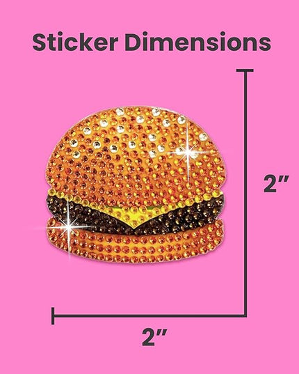 StickerBeans® Rhinestone Stickers - Foodie 4-Pack, 2” x 2” Each, Unique Sparkly Cut-to-Shape for Collecting, Trading, Decorating Laptops, Phone Cases, Scrapbooks - for Kids, Teens, & Adults