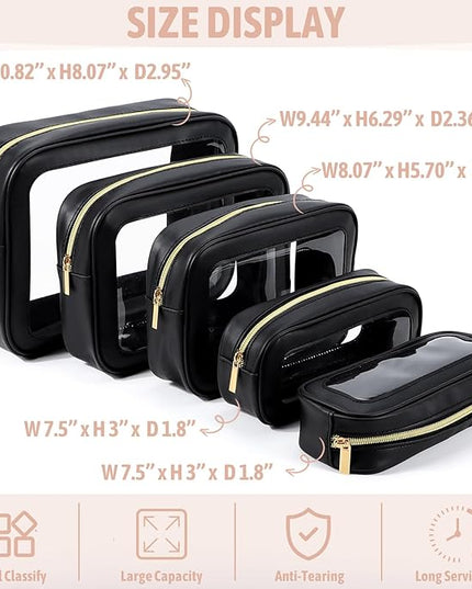 5PCS Diaper Bag Organizer Pouch Set, TSA Approved Toiletry Bag，Clear Waterproof TPU Makeup Bag Set Travel Organizer Bags for Women and Kids