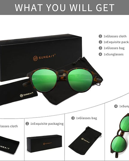 SUNGAIT Classic Vintage Round Polarized Sunglasses for Women Men Retro Style UV400