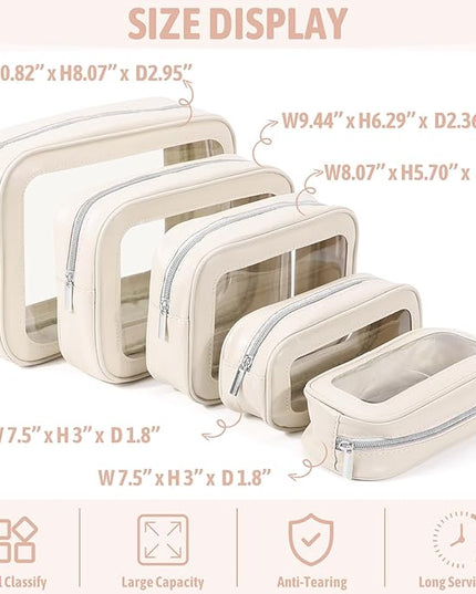 5PCS Diaper Bag Organizer Pouch Set, TSA Approved Toiletry Bag，Clear Waterproof TPU Makeup Bag Set Travel Organizer Bags for Women and Kids Valentines Day Gifts