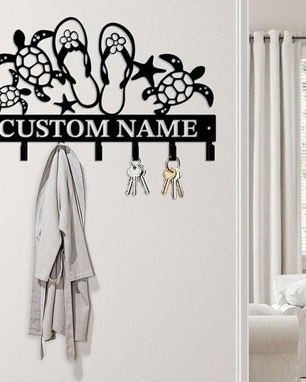 Casebrick Custom Sea Turtle Metal Wall Hooks,Key Holder-Personalized Iron Wall Decor for Keys, Coats & Home Organization (Black, Handmade,Decorative for Entryway, Beach,Bedroom,Office) (Style B)