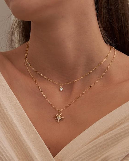 Tewiky Dainty 14k Gold Plated/Silver Cubic Zirconia Necklaces for Women, Simple CZ Jewelry Necklaces Trendy Gifts