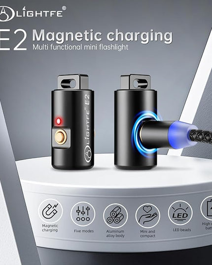 LIGHTFE E2 Mini Keychain Flashlight - Rechargeable USB Magnetic Charging, Compact & Bright LED Pocket Light for Emergencies, Camping, EDC, Everyday Carry