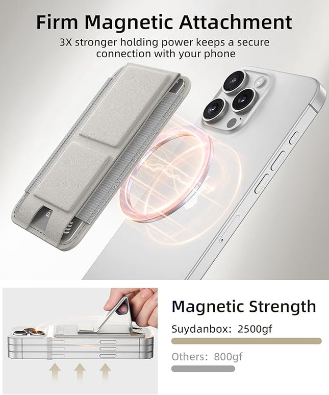 Magnetic Phone Wallet with Angle Adjustable Stand, Leather Card Holder for iPhone 16/15/14/13/12 Series (Not for iPhone Mini), 1 Slot, 6 Cards, Stone