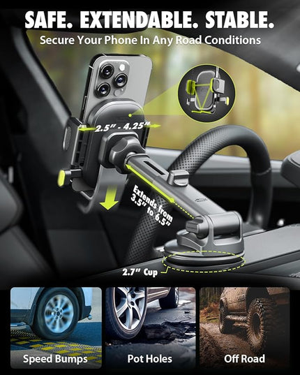 Bracketron Easy OneClick Cell Phone Holders for Your Car, Universal Car Mount Suction Cup for Dashboard Windshield Air Vent Truck Stand, for iPhone Samsung Google, All Smartphones & Car Models, Black