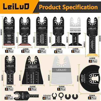 LEILUO 158 Pcs Multitool Blade Kits Cutting and Sandpaper Oscillating Tool Accessories Universal Oscillating Saw Blades with Storage Bag Compatible with DeWalt Makita Dremel and More