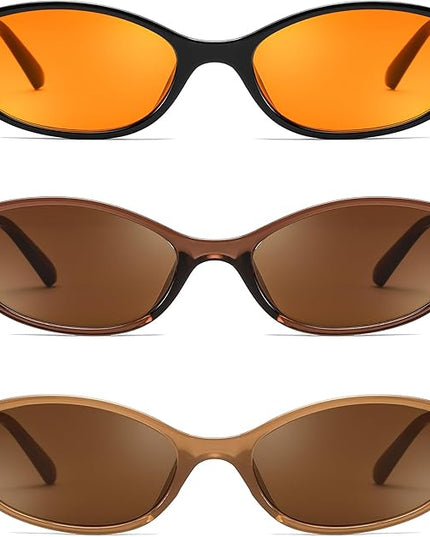 FEISEDY Retro Oval Cat Eye Sunglasses for Women 90s Narrow Lightweight Shades Y2k Trendy Sunnies B0257