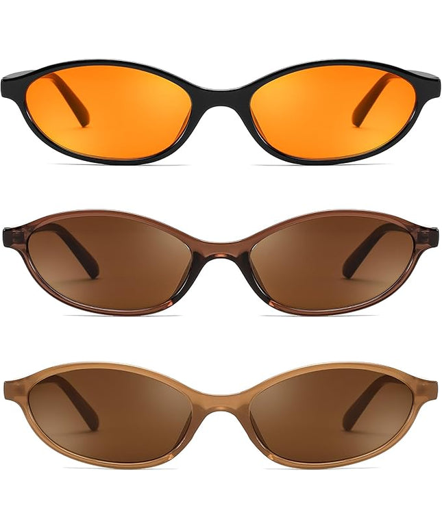 FEISEDY Retro Oval Cat Eye Sunglasses for Women 90s Narrow Lightweight Shades Y2k Trendy Sunnies B0257