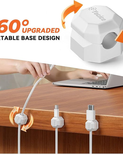 8 Pack Rotatable Cable Clips,Spring Cord Organizer Desk Cable Management Cord Holder Adhesive Phone Charger Cord Clips for Home Office Car Wall Nightstand Accessories White