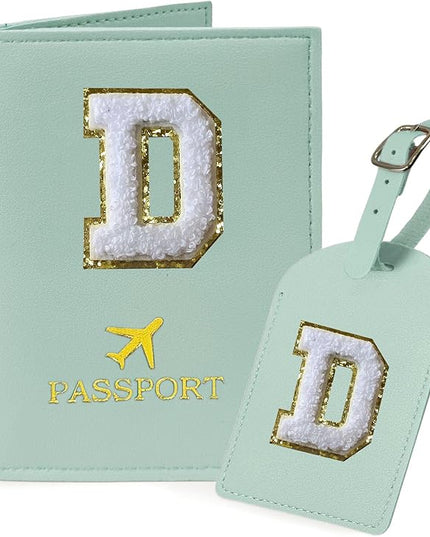COSHAYSOO Green Initial Passport Cover and Luggage Tag Set for Women Teen Girls Teal Letter D