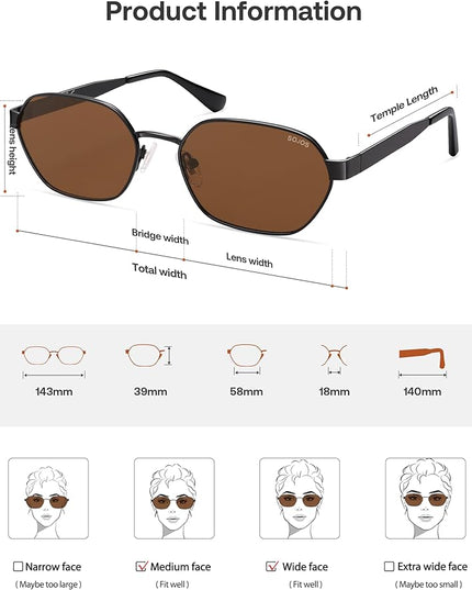 SOJOS Trendy Polarized Hexagon Sunglasses for Women Men, UV400 Retro Rectangle Shades SJ1238
