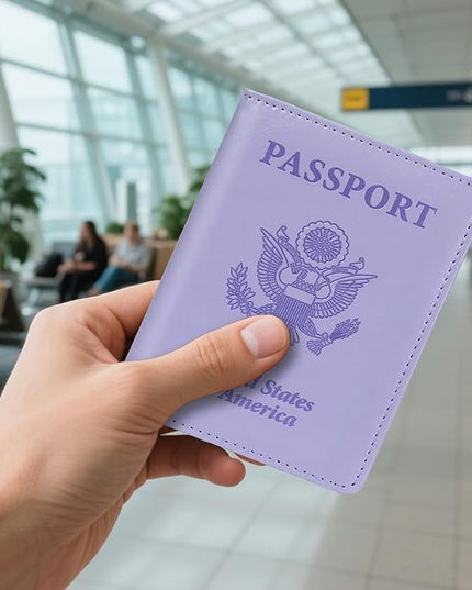 Passport Holder for Travel, 2 PCS Passport Holder, Travel Passport Holders Must Haves for Women Men, Passport Cover Passport Wallet Case Holders for Travels Cruise Ship Essentials, Purple & Lake Blue