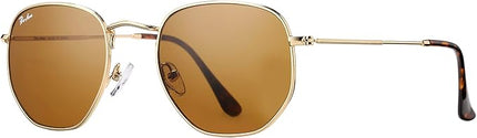 Pro Acme Small Square Sunglasses for Women Men 100% Real Glass Lens Hexagonal Frame