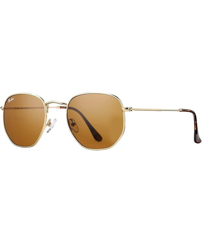 Pro Acme Small Square Sunglasses for Women Men 100% Real Glass Lens Hexagonal Frame