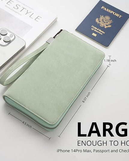 Bveyzi Women RFID Blocking Wallet Leather Zip Around Phone Clutch Large Capacity Ladies Travel Purse Wristlet | RFID Blocking, Zip Around, Large Capacity