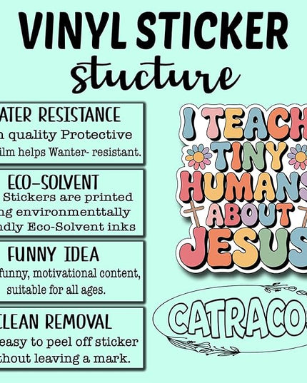 (3Pcs) I Teach Tiny Humans About Jesus Sticker Christian Inspirational Decals Decorate Books Laptop Phone Water Bottles Kindles Tumbler Waterproof Vinyl Stickers 2,7 x 3 Inch