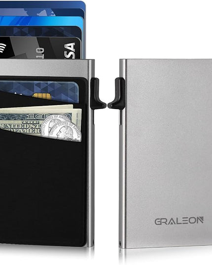 Slim Card Holder Wallet for Men with 12 Card Slots,RFID Blocking Pop Up men's wallet,Metal Wallet with Superelastic Material Expandable Front Pocket Perfectly holds cards,bills,and coins(gray)