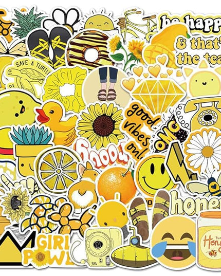 Girl's Yellow Cute Water Bottle Stickers 50 PCS Waterproof Laptop Aesthetic Stickers for Teens Kids
