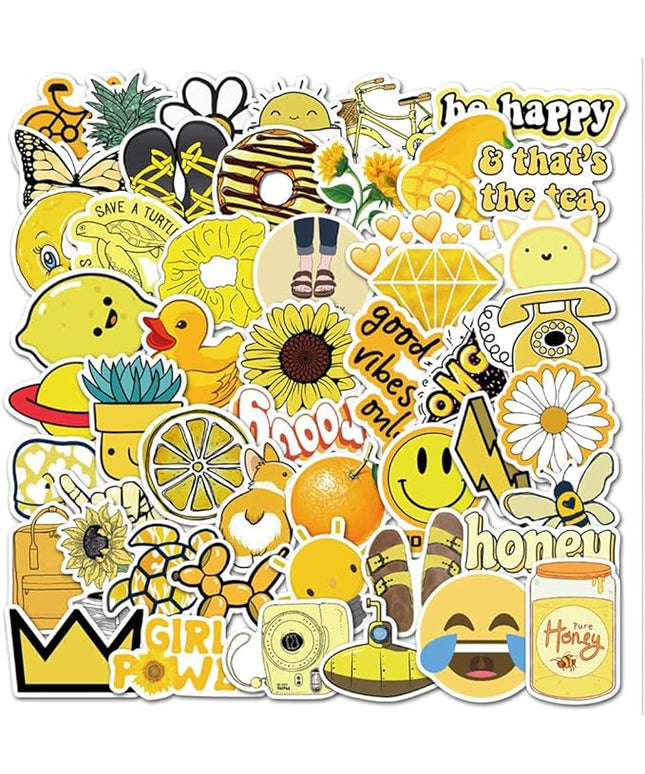 Girl's Yellow Cute Water Bottle Stickers 50 PCS Waterproof Laptop Aesthetic Stickers for Teens Kids