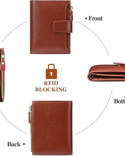 FALAN MULE Small Wallet for Women Leather Bifold Compact RFID Blocking Small Womens Wallet Purse