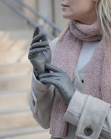 Downholme Touchscreen Leather Cashmere Lined Gloves for Women