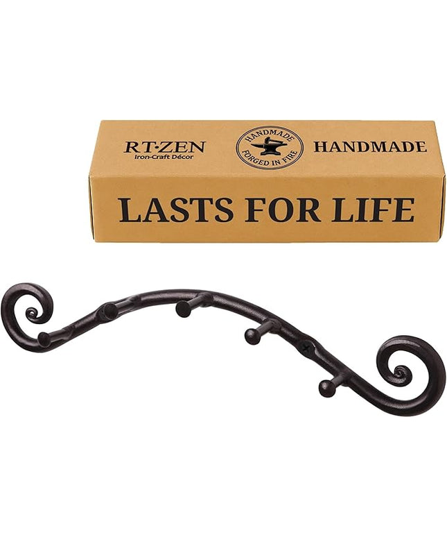 RTZEN Farmhouse Small Key Holder for Wall - Handcrafted Swirl Decorative 5 Key Hooks for Home Entryway - Wrought Iron Wall Mount Rack Purse Coat and Leash Holder or Organizer (Swirly Black)