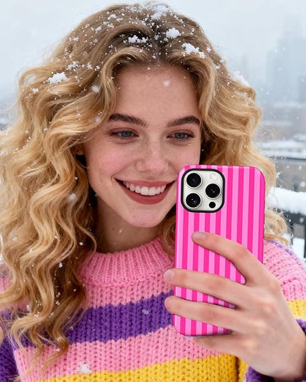 Magnetic for iPhone 15 Pro Max Case Cute Stripes Phone Case, Shockproof Slim TPU and Hard PC Protective Phone Cover Compatible with MagSafe Designed for Women Girls, Deep Pink